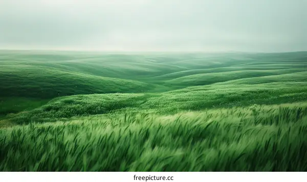 Green rolling hills of wheat field