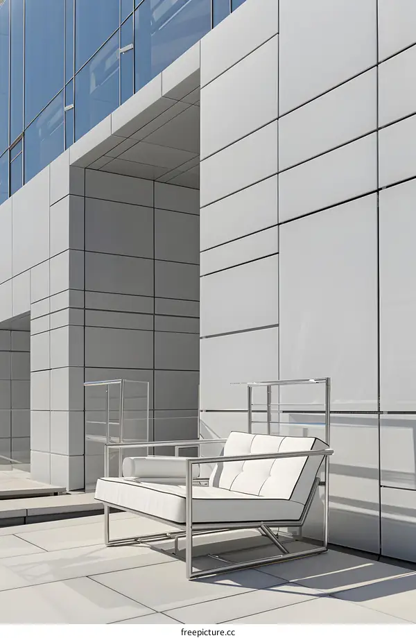 White Lounger on Modern Building Rooftop