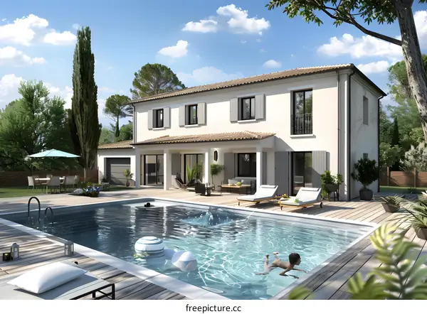 Modern House with Swimming Pool and Patio