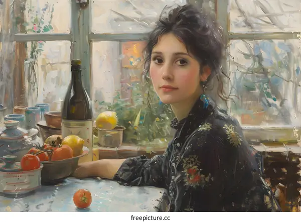 portrait of a young woman in front of a window