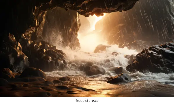 Cave with sunlight shining through the entrance