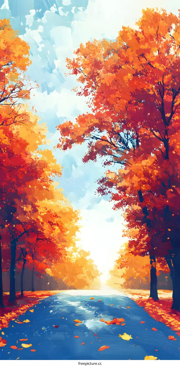 Autumn Landscape with Trees and a Road