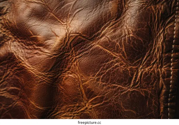Close up of brown crumpled genuine leather texture background