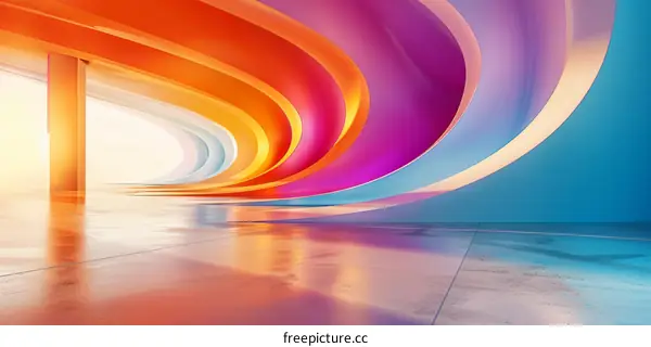 Rainbow colors in the empty futuristic interior