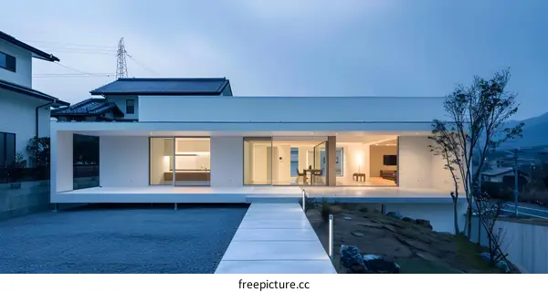 Modern White House With Large Glass Windows