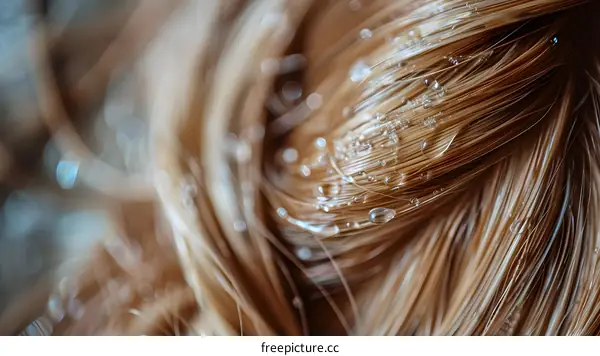 Close Up of Blonde Hair with Water Drops