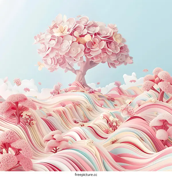 Abstract Landscape With Pink Tree