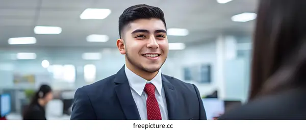 Smiling Hispanic Businessman in Office Setting