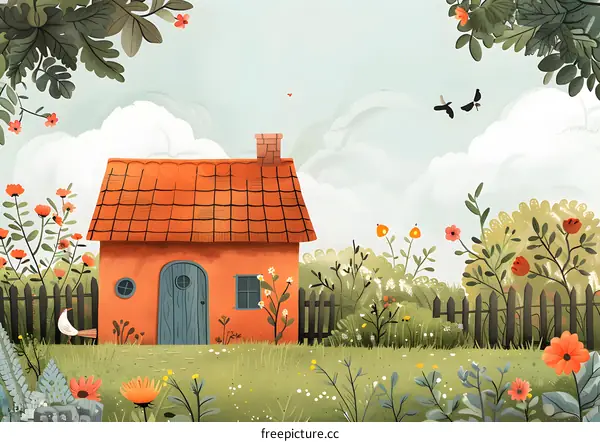 A Quaint Cottage Surrounded by Flowers