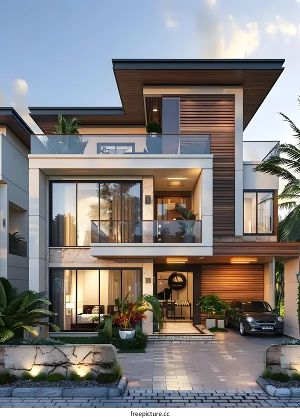 A modern two-story house with a beautiful exterior design