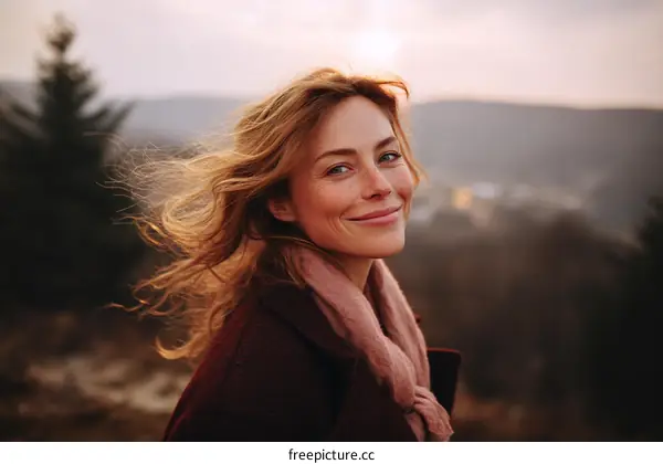 Smiling Woman Outdoors in Autumn Colors