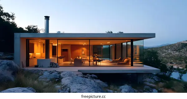 Modern Minimalist Glass House with Mountain View