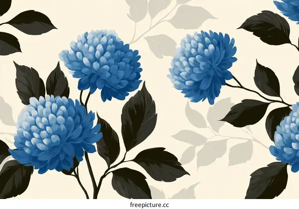Elegant Blue Chrysanthemum Floral Pattern