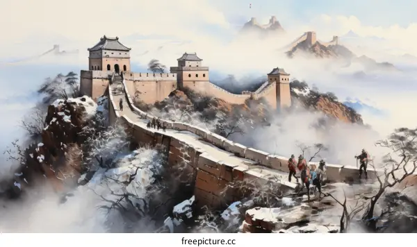 The Great Wall of China Winding through a Snowy Landscape