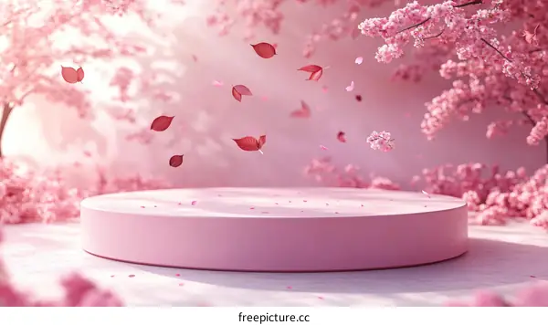 Pink Cherry Blossom Podium Display Scene