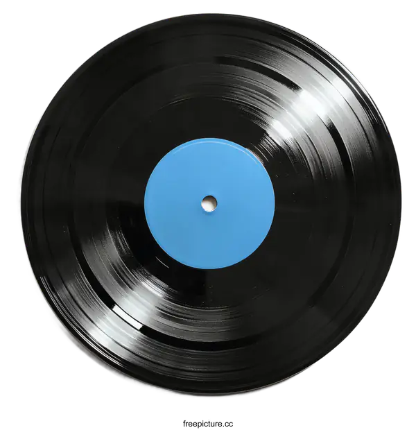 [Transparent Background PNG]Vintage Vinyl Record with Blue Label