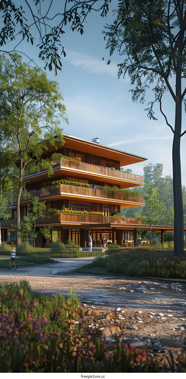 Modern Wooden Eco-Friendly Building in Nature