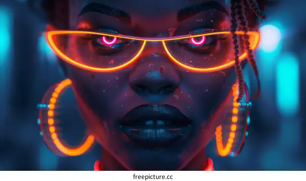 futuristic portrait of a black woman wearing glasses