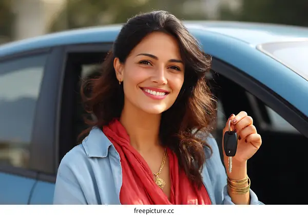 Happy Woman Receiving Car Keys