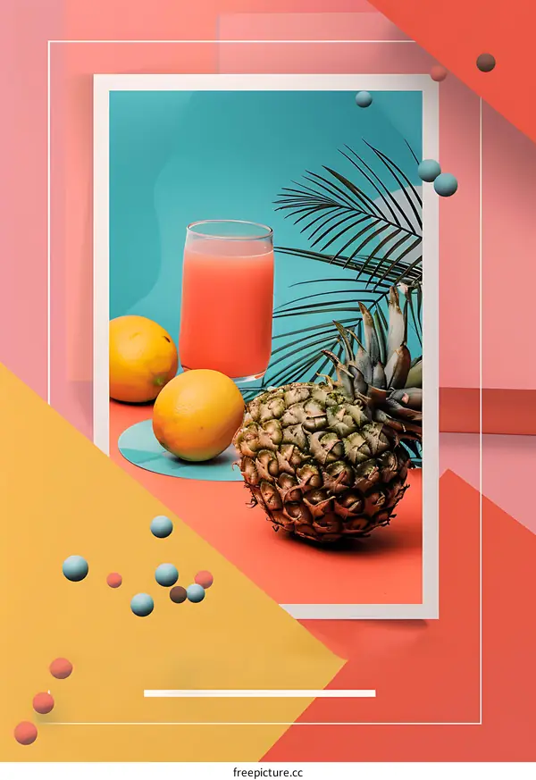 Tropical Fruit with Juice and Palm Leaf