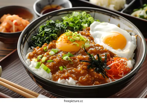Japanese curry with egg and spinach