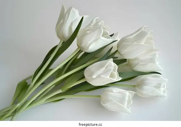 White Tulips Bouquet on White Background