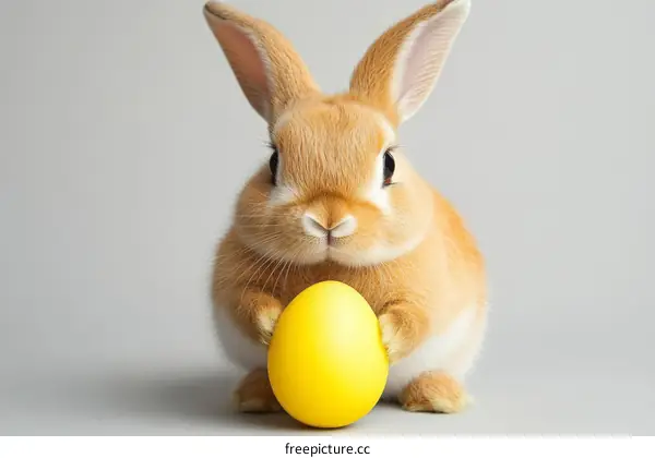 Cute Easter Bunny Holding a Yellow Egg