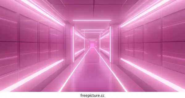 Pink Neon Lights in a Futuristic Corridor