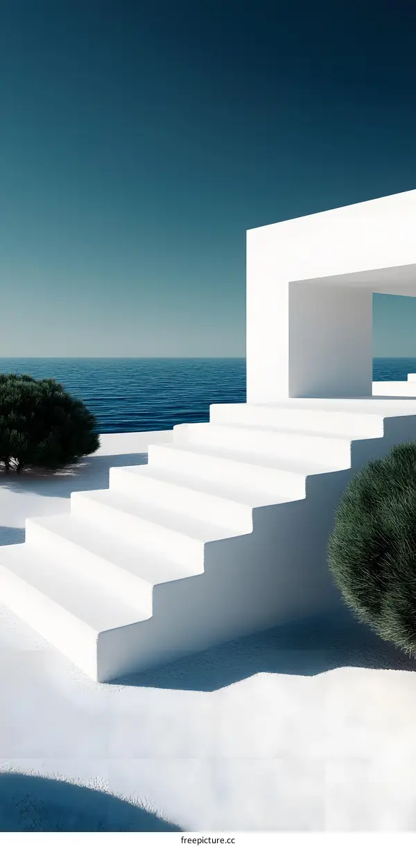 Minimalist White Stairs Leading to the Sea