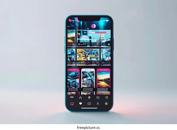 Smartphone Screen with Social Media App Displaying Pictures