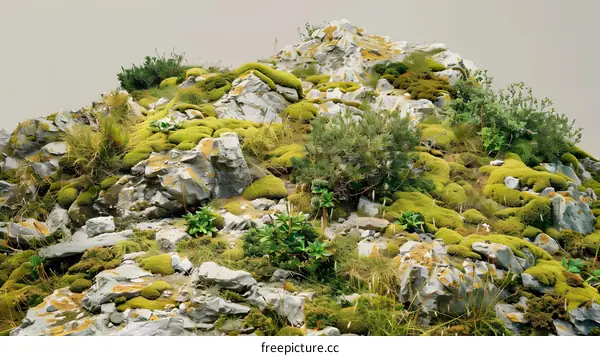 Green Moss Covering Rocky Hillside