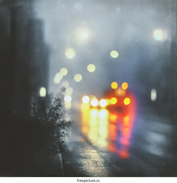Rainy Night City Lights Blurred Landscape