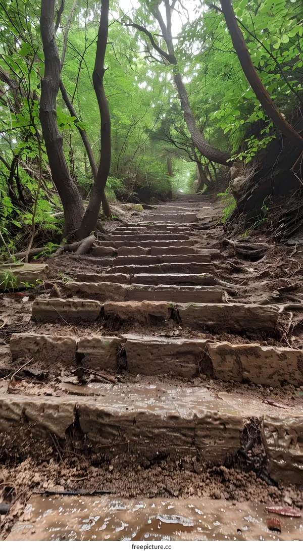 Muddy steps in the forest