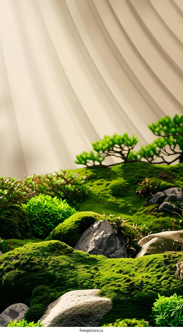 Green Moss and Rocks in a Garden