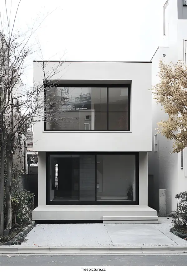 Minimalist Modern House with Large Windows and White Exterior