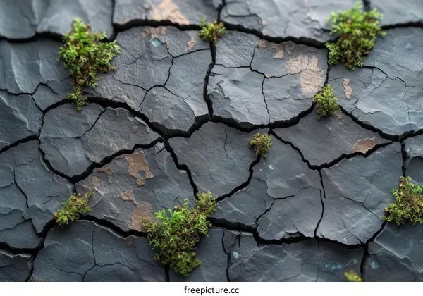 Green Moss Thriving in Cracked Earth