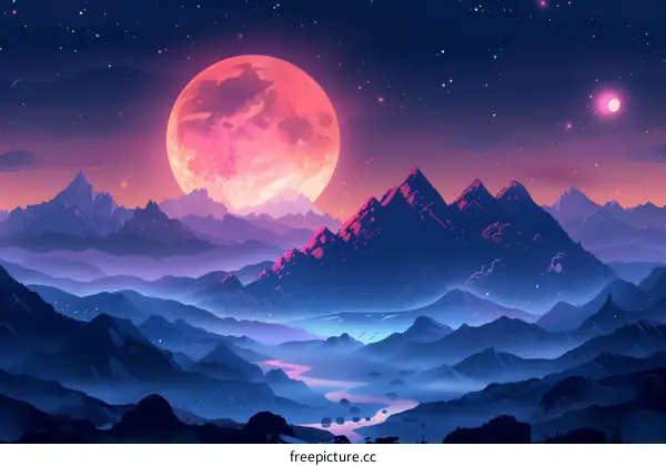 Celestial Fantasy with Roseate Moon