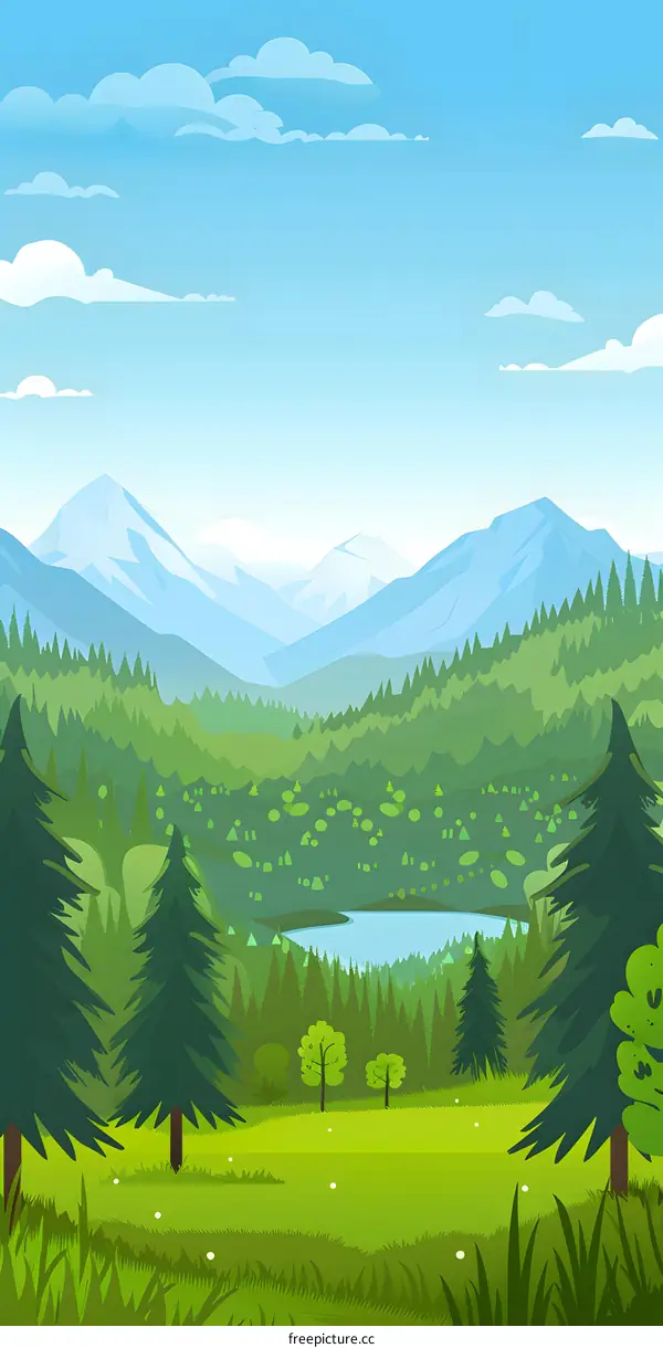Green Mountain Landscape Illustration