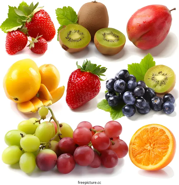Assortment of Fresh Fruits on White Background