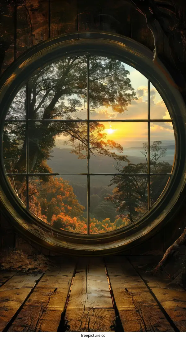 fantasy landscape with a round window