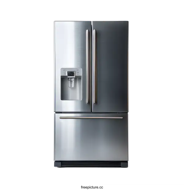 [Transparent Background PNG]Modern Stainless Steel Refrigerator with Water Dispenser