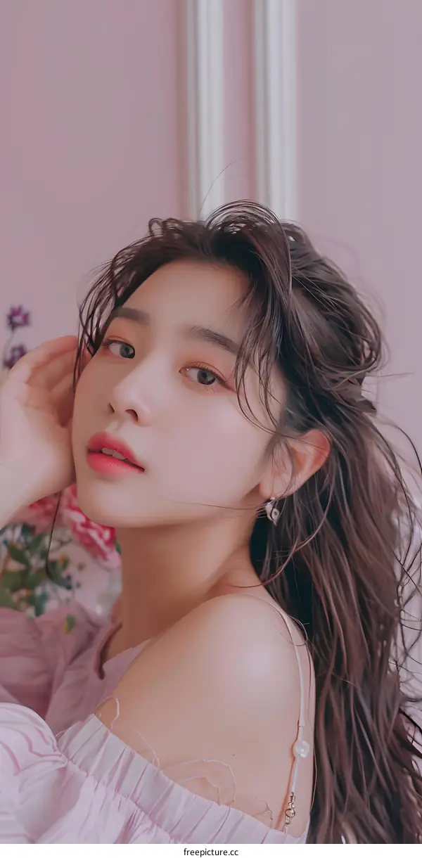 Portrait of a Beautiful Young Woman with Long Hair