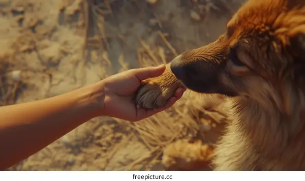 Human and dog shaking hands
