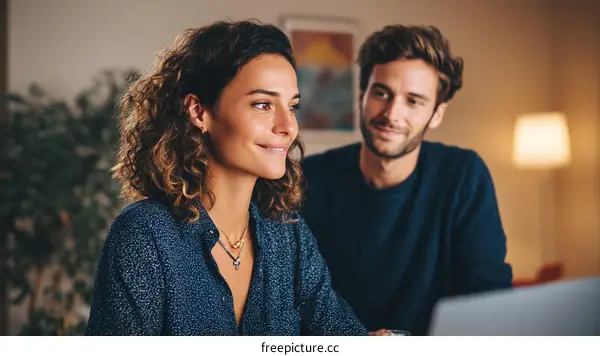 Two Caucasian People Working Together