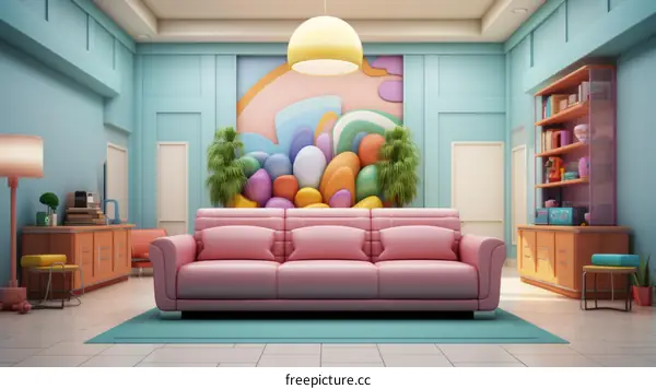 Colorful Living Room with Pink Sofa