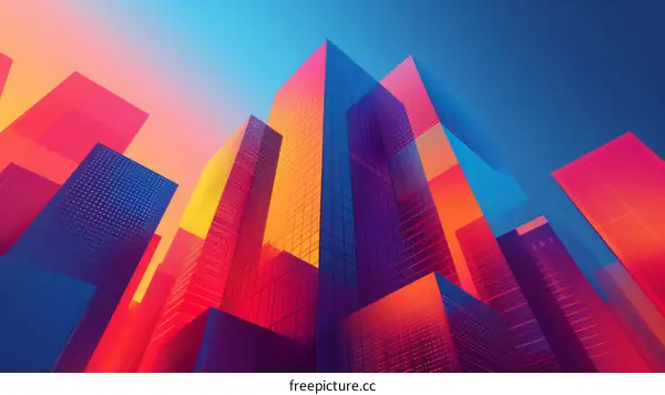 Illustration of colorful skyscrapers reaching towards the sky
