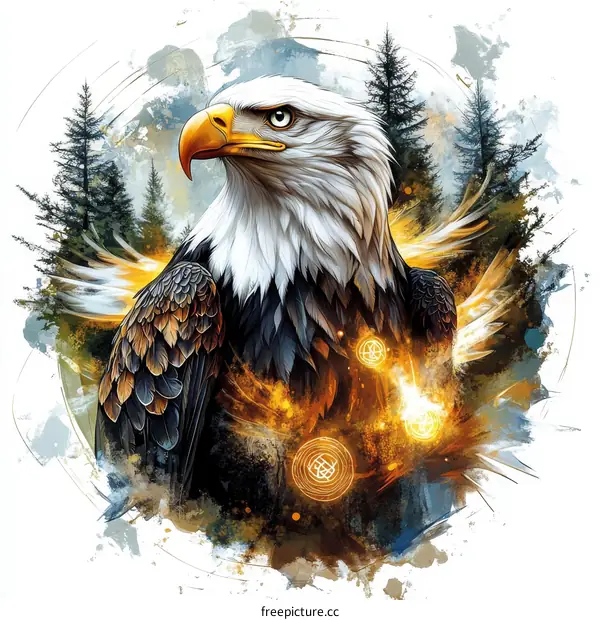 Majestic Eagle in a Mystical Forest Illustration