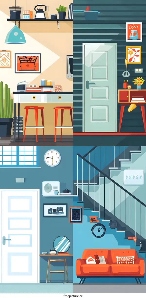 Modern Home Interior Design with Four Rooms