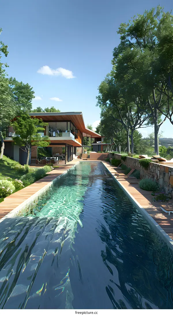 Modern House with Swimming Pool and Backyard