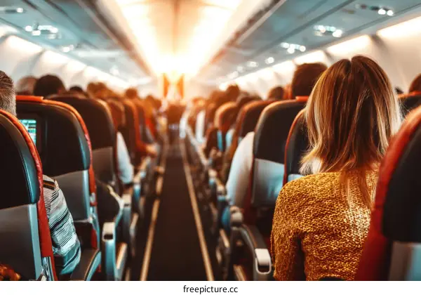 Airplane Cabin Filled with Passengers